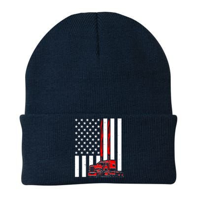 Cool Trucker Semi Truck Flames American Flag Knit Cap Winter Beanie