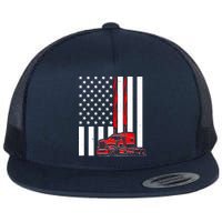 Cool Trucker Semi Truck Flames American Flag Flatbill Hat