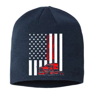 Cool Trucker Semi Truck Flames American Flag Sustainable Beanie