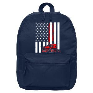 Cool Trucker Semi Truck Flames American Flag 16 in Basic Backpack