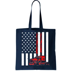 Cool Trucker Semi Truck Flames American Flag Tote Bag