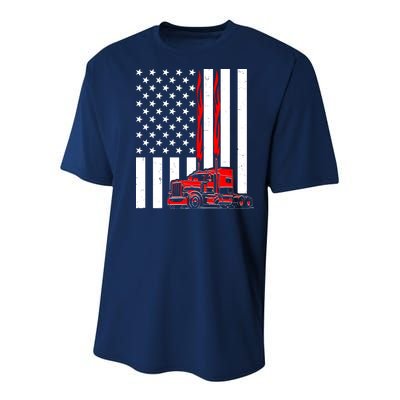 Cool Trucker Semi Truck Flames American Flag Youth Performance Sprint T-Shirt