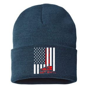 Cool Trucker Semi Truck Flames American Flag Sustainable Knit Beanie