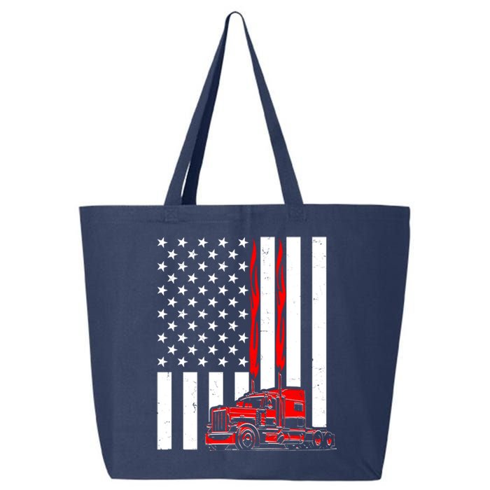 Cool Trucker Semi Truck Flames American Flag 25L Jumbo Tote