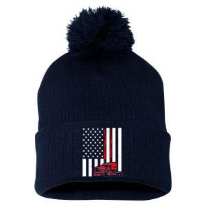 Cool Trucker Semi Truck Flames American Flag Pom Pom 12in Knit Beanie