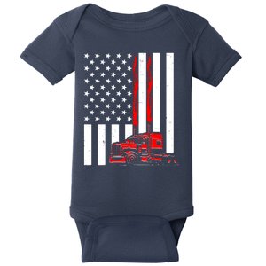 Cool Trucker Semi Truck Flames American Flag Baby Bodysuit