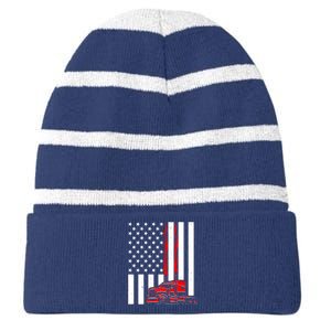 Cool Trucker Semi Truck Flames American Flag Striped Beanie with Solid Band