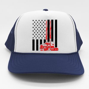 Cool Trucker Semi Truck Flames American Flag Trucker Hat