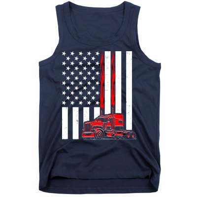 Cool Trucker Semi Truck Flames American Flag Tank Top