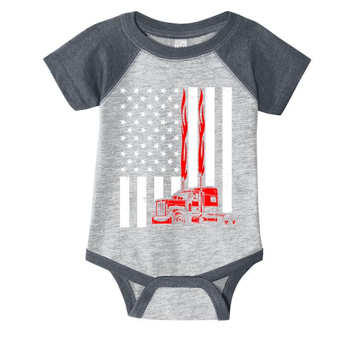 Cool Trucker Semi Truck Flames American Flag Infant Baby Jersey Bodysuit