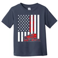 Cool Trucker Semi Truck Flames American Flag Toddler T-Shirt