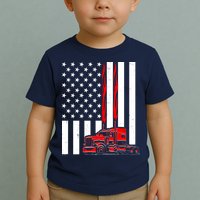 Cool Trucker Semi Truck Flames American Flag Toddler T-Shirt