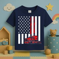 Cool Trucker Semi Truck Flames American Flag Toddler T-Shirt