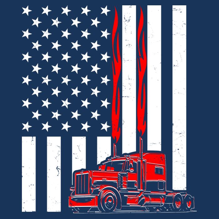 Cool Trucker Semi Truck Flames American Flag Toddler T-Shirt