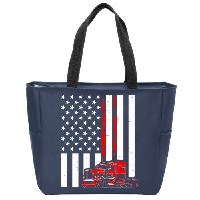 Cool Trucker Semi Truck Flames American Flag Zip Tote Bag