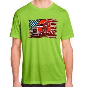 Cool Trucker Semi Truck Torn Distressed American Flag Adult ChromaSoft Performance T-Shirt