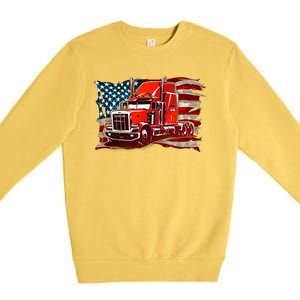 Cool Trucker Semi Truck Torn Distressed American Flag Premium Crewneck Sweatshirt