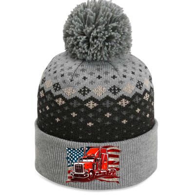 Cool Trucker Semi Truck Torn Distressed American Flag The Baniff Cuffed Pom Beanie