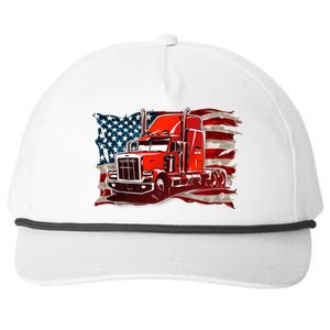 Cool Trucker Semi Truck Torn Distressed American Flag Snapback Five-Panel Rope Hat