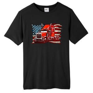 Cool Trucker Semi Truck Torn Distressed American Flag Tall Fusion ChromaSoft Performance T-Shirt