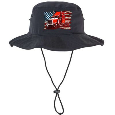 Cool Trucker Semi Truck Torn Distressed American Flag Bucket Hat