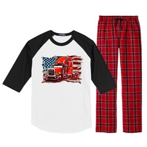 Cool Trucker Semi Truck Torn Distressed American Flag Raglan Sleeve Pajama Set