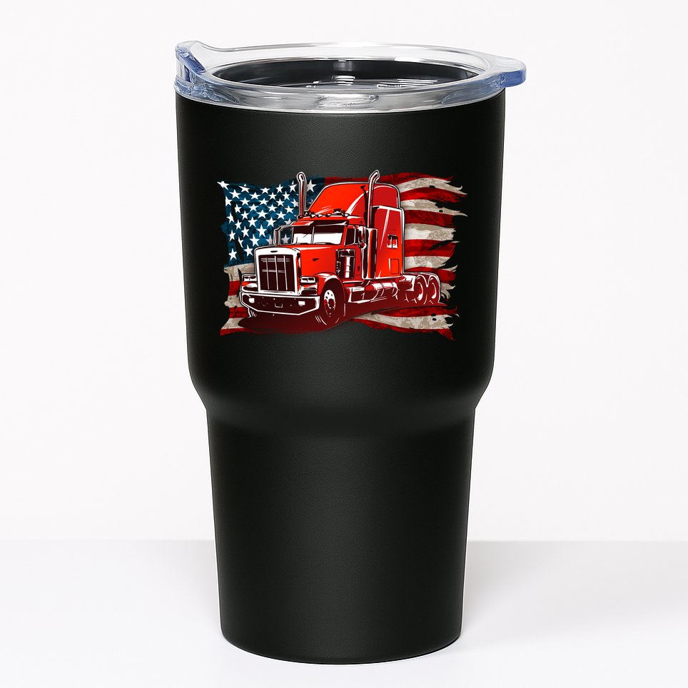 Cool Trucker Semi Truck Torn Distressed American Flag Tumbler