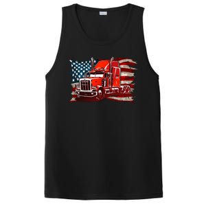 Cool Trucker Semi Truck Torn Distressed American Flag PosiCharge Competitor Tank