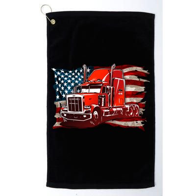 Cool Trucker Semi Truck Torn Distressed American Flag Golf Towel