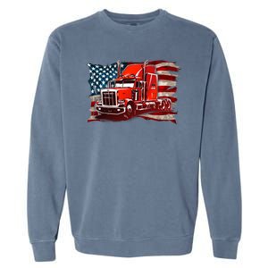 Cool Trucker Semi Truck Torn Distressed American Flag Garment-Dyed Sweatshirt