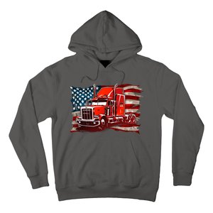 Cool Trucker Semi Truck Torn Distressed American Flag Hoodie