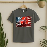 Cool Trucker Semi Truck Torn Distressed American Flag T-Shirt