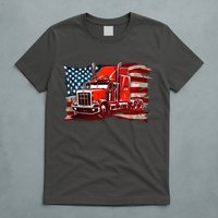 Cool Trucker Semi Truck Torn Distressed American Flag T-Shirt