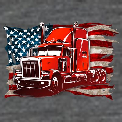 Cool Trucker Semi Truck Torn Distressed American Flag T-Shirt
