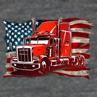 Cool Trucker Semi Truck Torn Distressed American Flag T-Shirt