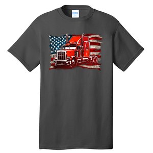 Cool Trucker Semi Truck Torn Distressed American Flag Tall T-Shirt