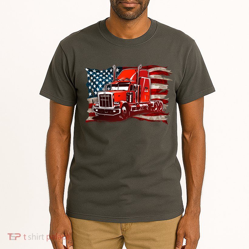 Cool Trucker Semi Truck Torn Distressed American Flag Tall T-Shirt