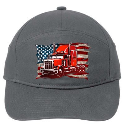 Cool Trucker Semi Truck Torn Distressed American Flag 7-Panel Snapback Hat