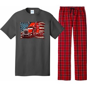 Cool Trucker Semi Truck Torn Distressed American Flag Pajama Set