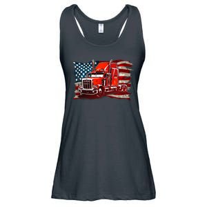 Cool Trucker Semi Truck Torn Distressed American Flag Ladies Essential Flowy Tank