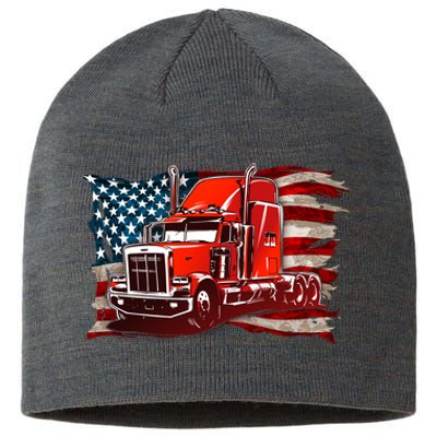 Cool Trucker Semi Truck Torn Distressed American Flag Sustainable Beanie