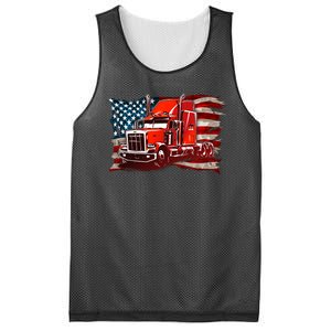 Cool Trucker Semi Truck Torn Distressed American Flag Mesh Reversible Basketball Jersey Tank