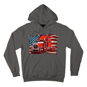 Cool Trucker Semi Truck Torn Distressed American Flag Tall Hoodie