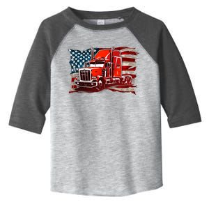 Cool Trucker Semi Truck Torn Distressed American Flag Toddler Fine Jersey T-Shirt