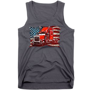 Cool Trucker Semi Truck Torn Distressed American Flag Tank Top