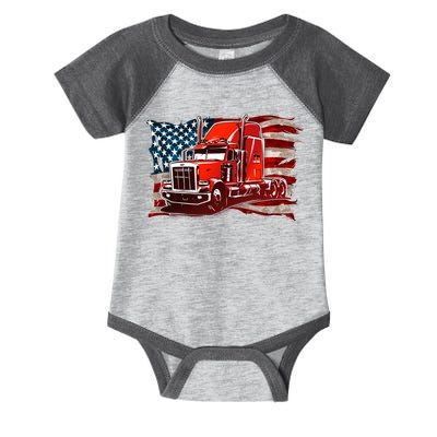Cool Trucker Semi Truck Torn Distressed American Flag Infant Baby Jersey Bodysuit