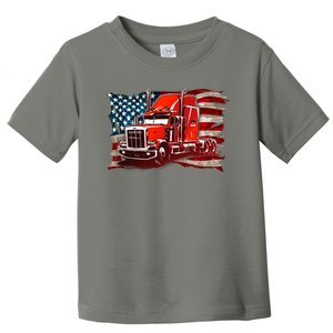 Cool Trucker Semi Truck Torn Distressed American Flag Toddler T-Shirt