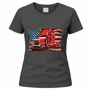 Cool Trucker Semi Truck Torn Distressed American Flag Women's T-Shirt