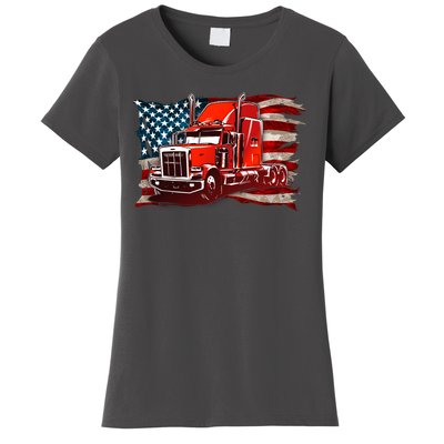 Cool Trucker Semi Truck Torn Distressed American Flag Women's T-Shirt