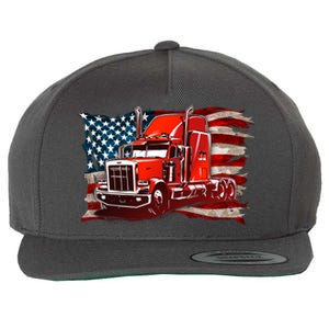 Cool Trucker Semi Truck Torn Distressed American Flag Wool Snapback Cap